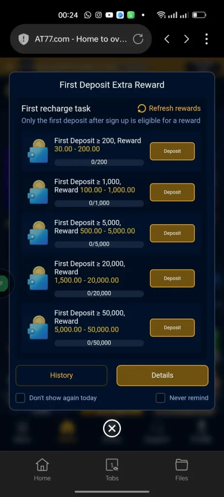 AT77 Game Deposit Chart